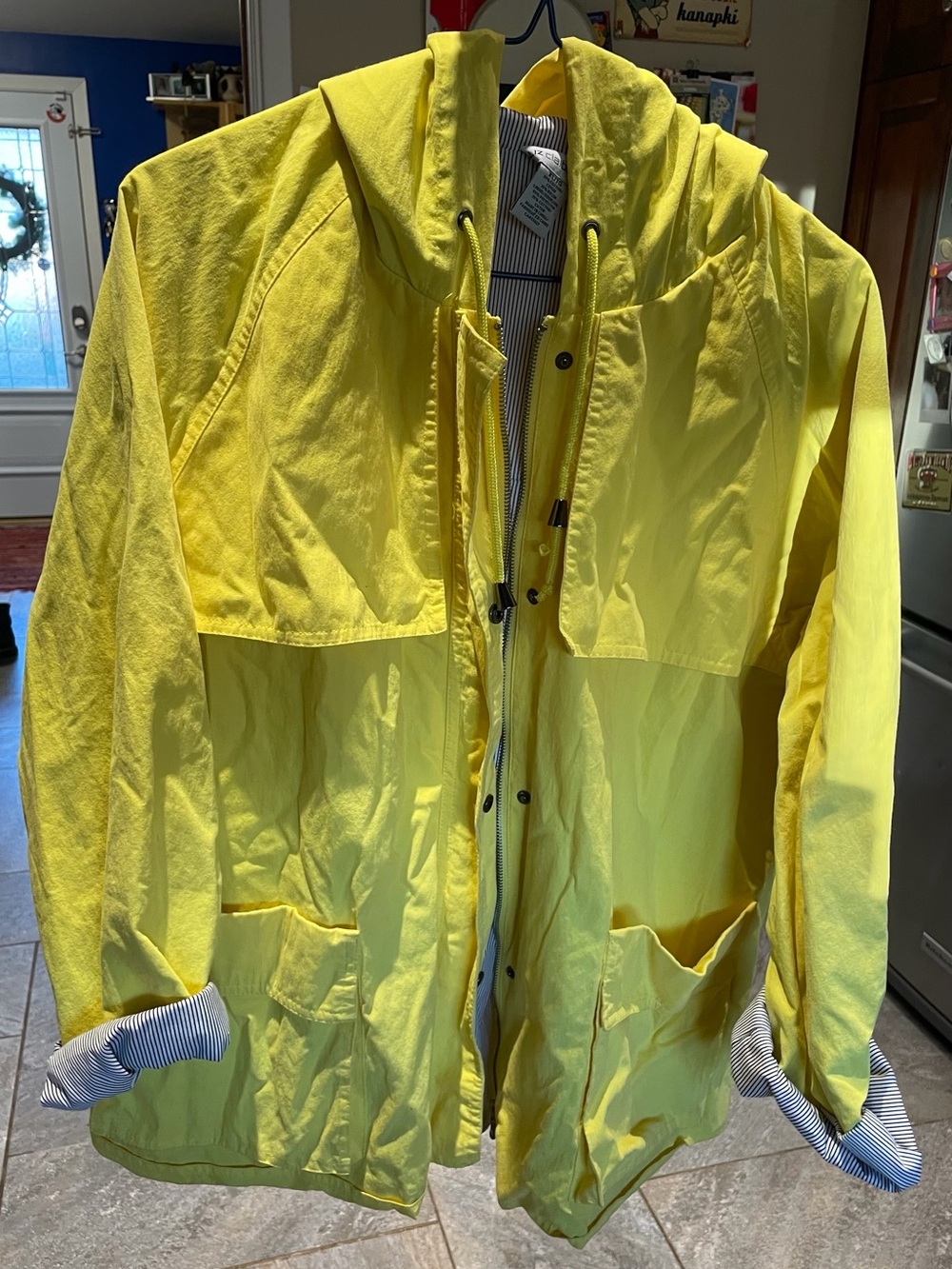 Liz Claiborne Yellow Hooded Jacket with Striped Lining